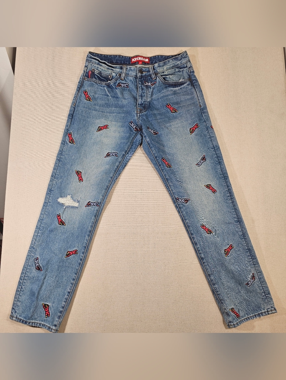 Icecream Light Blue Skinny Jeans with Red & Navy Embroidered Logos